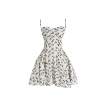 XIAOJUCHUANLI Slip Dress Women's White With Blue Floral