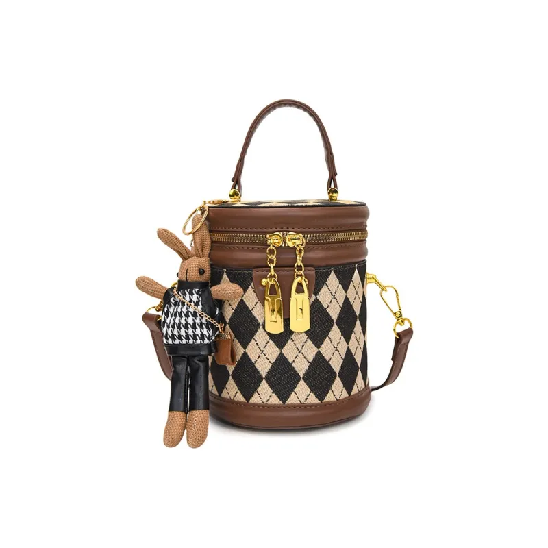 RIVMIND PU Bucket Bag Handbag Women's Black/Brown-6