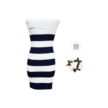 TURN UP Sleeveless Dress Women's Black White Stripes+Bowknot Hair Tie Comes With