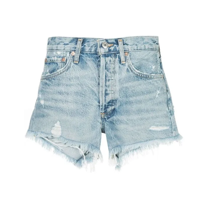 AGOLDE Distressed Buttoned Denim Shorts-0