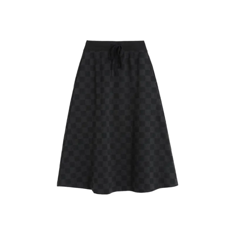 GAP Casual Long Skirts Women's Gray Black Checkerboard-0