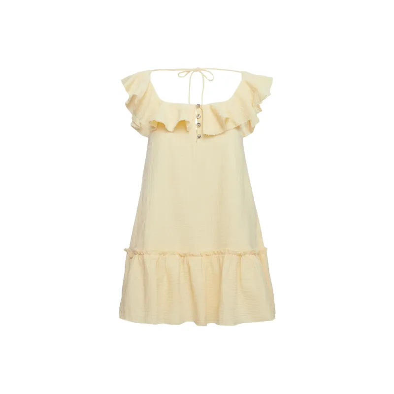 PRINCESS POLLY ALICEN FRILL MINI DRESS Sleeveless Dress Women's YELLOW/Yellow-0