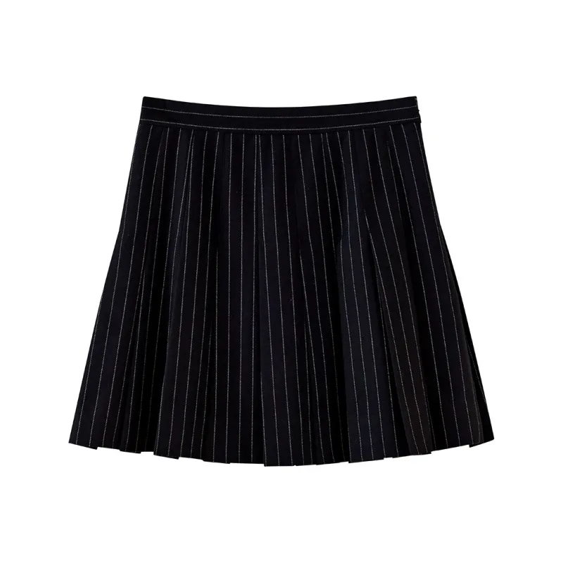 NancyCavally Casual Short Skirts Women's Black Stripes-0