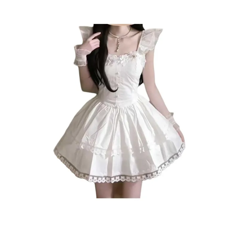 Mu Xiao Xin Slip Dresses Women's White Sweet Dream Mystic Realm-0