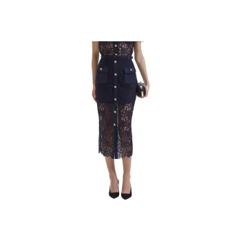 Self portrait Casual Long Skirts Women's Deep Navy Blue