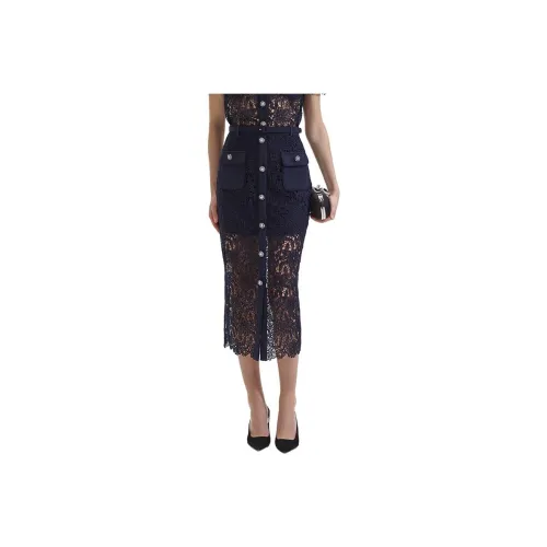Self portrait Casual Long Skirts Women's Deep Navy Blue