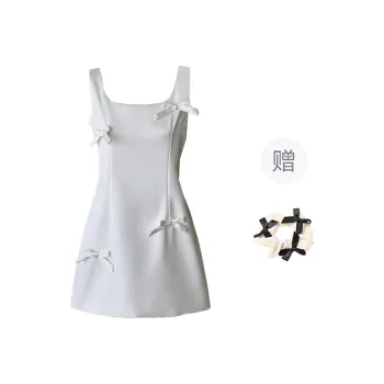 TORIGHT Sleeveless Dress Women's Pearl White+Bowknot Hair Tie Comes With