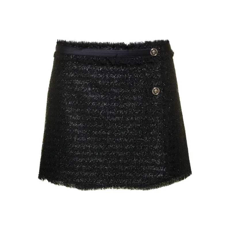 VERSACE Frayed Hem Lurex Tweed Skirt-0