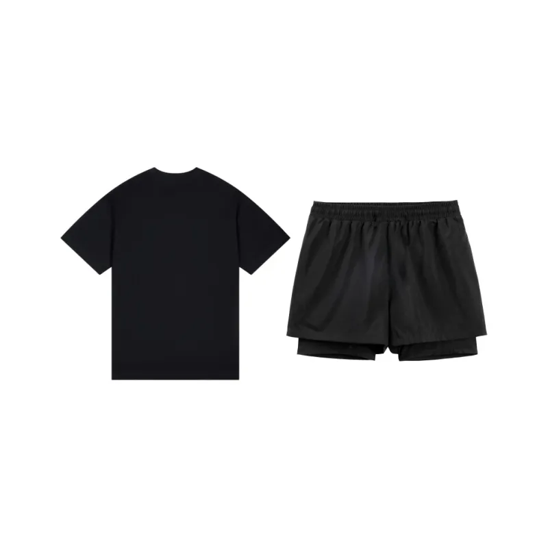 PEAK Casual Sportswear Unisex Black Top+Black Shorts-1
