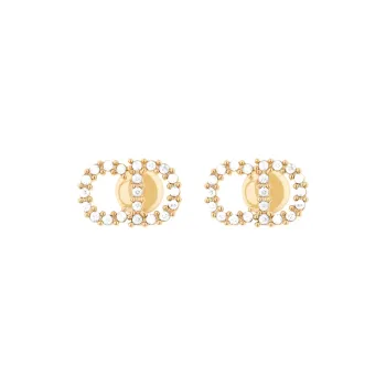 DIOR Artificial Crystal, Metal Stud Earrings Women's Gold