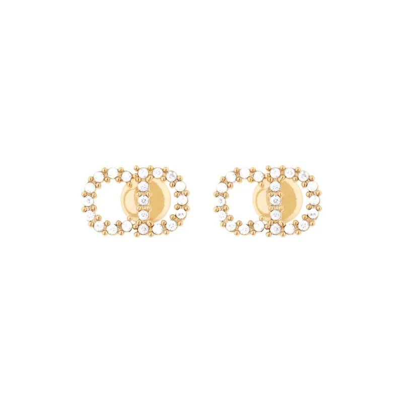 DIOR Artificial Crystal, Metal Stud Earrings Women's Gold-0