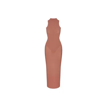 SKIMS MILKY SHEER MOCK NECK LONG DRESS Sleeveless Dress Women's BRANDY/Brandy