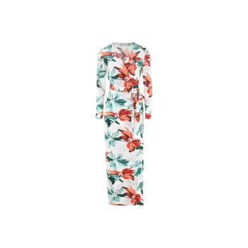 BESIONIA SS25 Long Sleeved Dress Women's Green Floral Pattern
