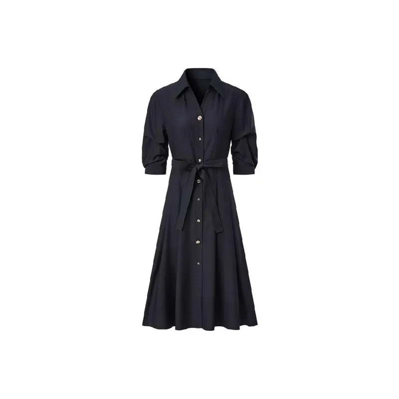 PEACEBIRD Long Sleeved Dress Women's Black-0