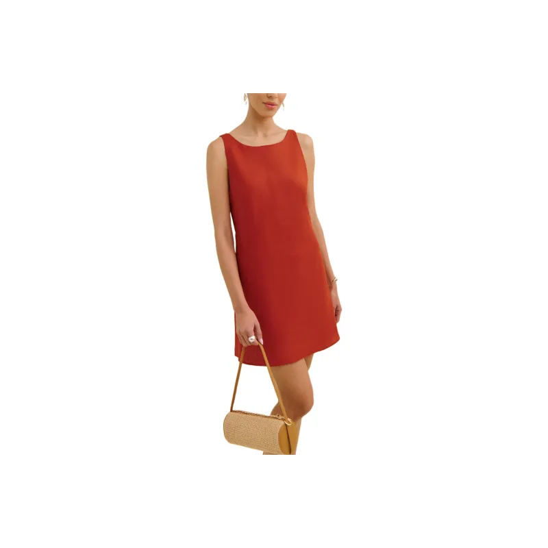 REFORMATION Rosemond Linen Dress Sleeveless Dress Women's Blood Orange Color-0