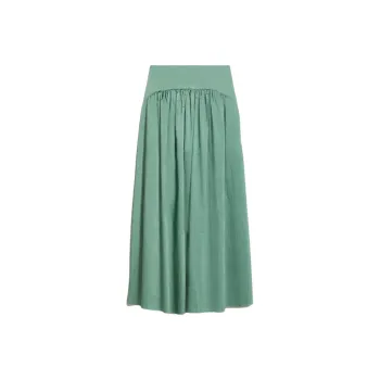 MaxMara Studio Nava Collection Long Taffeta Skirt Casual Long Skirt Women's Jadeite Color