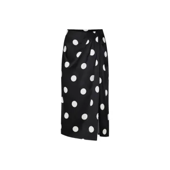 MO&CO Casual Long Skirts Women's Black White Polka Dot