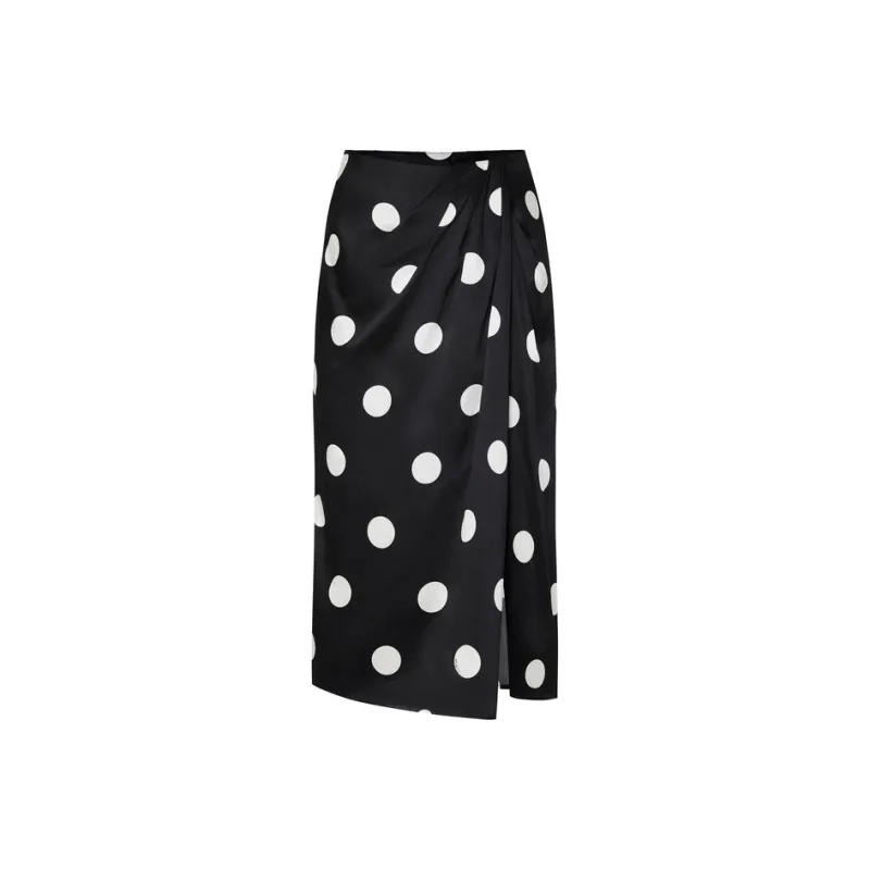MO&CO Casual Long Skirts Women's Black White Polka Dot-0