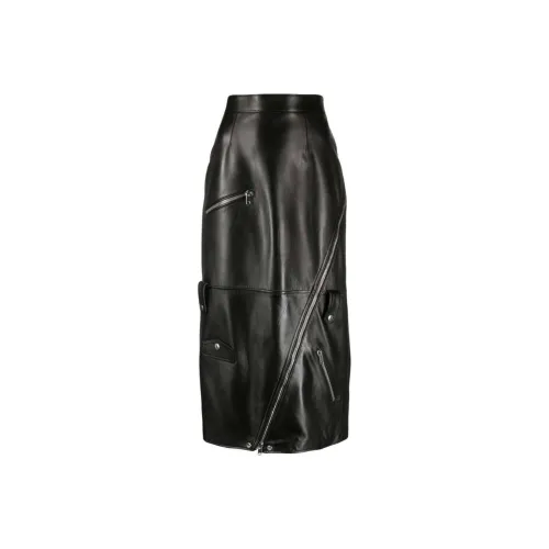 Alexander McQueen Zip Detailed High Waisted Midi Skirt