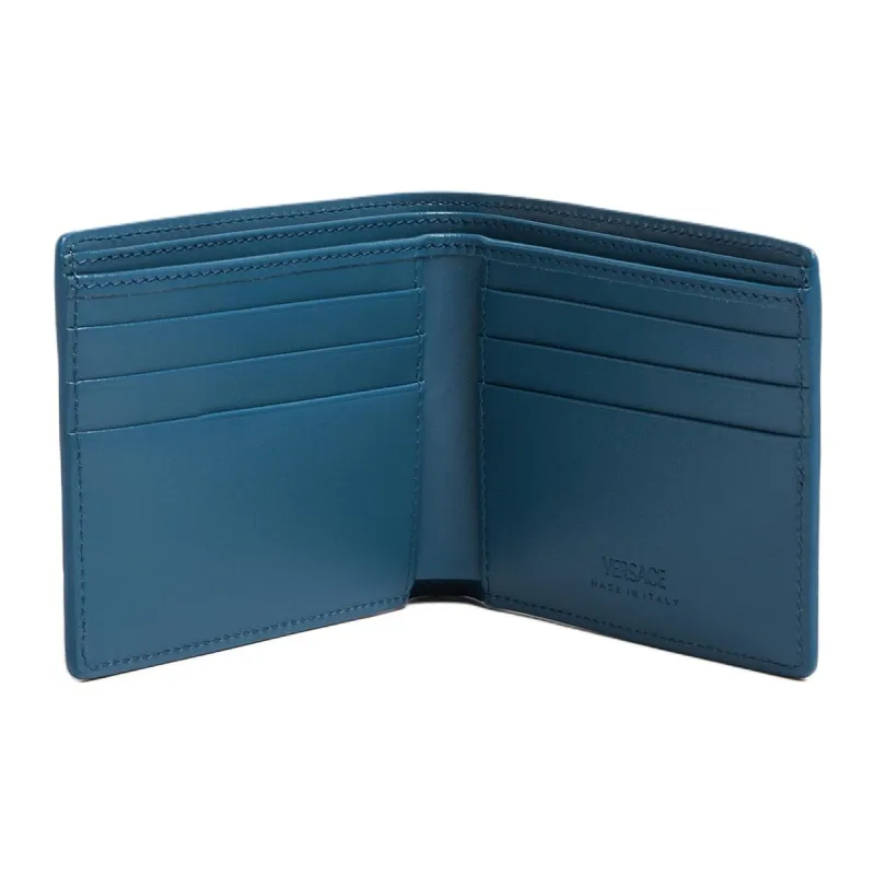 FANSIZHE Barocco Nylon With Calfskin Trim Wallet Men's Blue-2