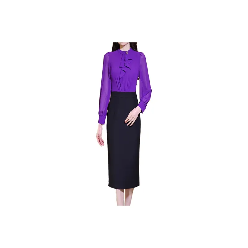 Mapping Long Sleeved Dresses Women's Purple-0