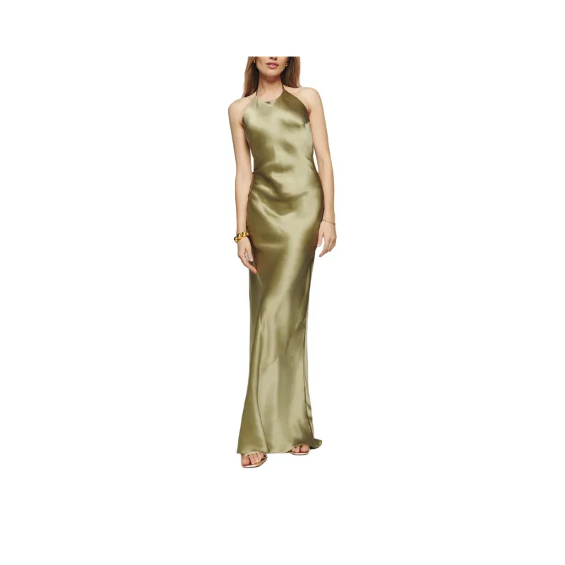 REFORMATION Jeany Silk Dress Slip Dresses Women's Olive-0