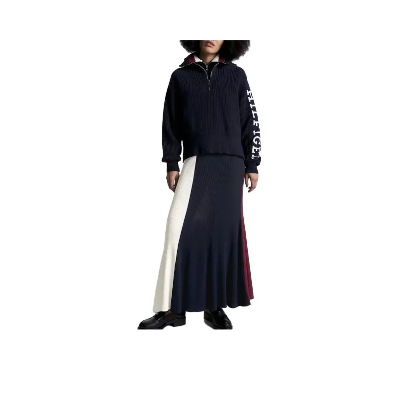 Tommy Hilfiger FW23 Colorblock Ribbed Maxi Skirt Dresses Skirts Casual Long Skirts Women's Blue-0