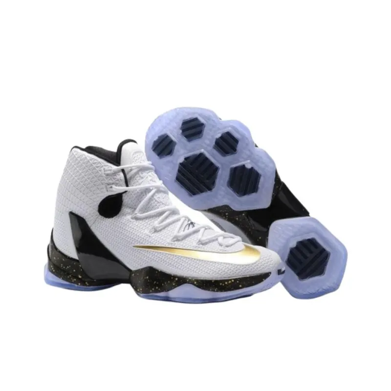 Nike Lebron 13 Elite Anti Slip Wear Resistant High Top Basketball Shoes Men's White Gold-3