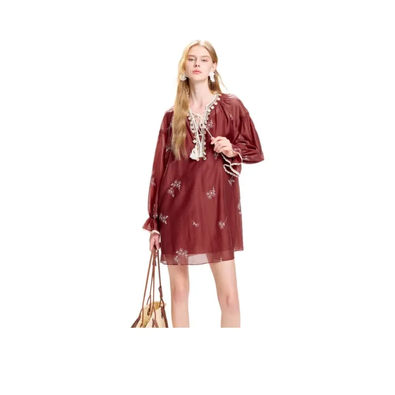 COCOON Long Sleeved Dress Women's Rusty Red-0
