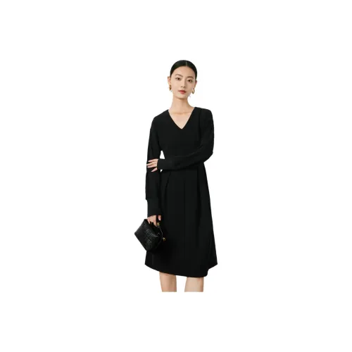 JZ. ANNAKRO Long Sleeved Dress Women's Plain Black