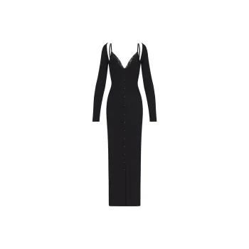 SKIMS SOFT LOUNGE LACE LONG SLEEVE DRESS WITH BRALETTE Long Sleeved Dress Women's ONYX/Onyx