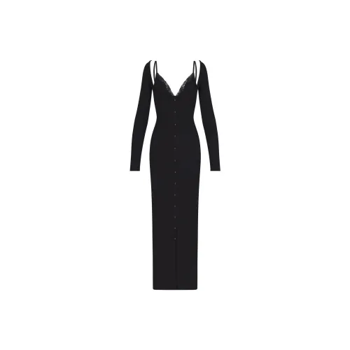 SKIMS SOFT LOUNGE LACE LONG SLEEVE DRESS WITH BRALETTE Long Sleeved Dress Women's ONYX/Onyx