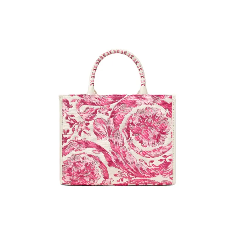 FANSIZHE Barocco Viscose Tote Bag, Shopping Bag, Shoulder Bag, Handbag Trumpets Women's Pink & White-2