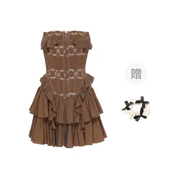 TORIGHT Sleeveless Dress Women's Coffee+Bowknot Hair Tie Comes With