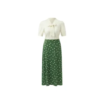 GOELIA Skirt Set Women's Green Base With Polka Dot Print