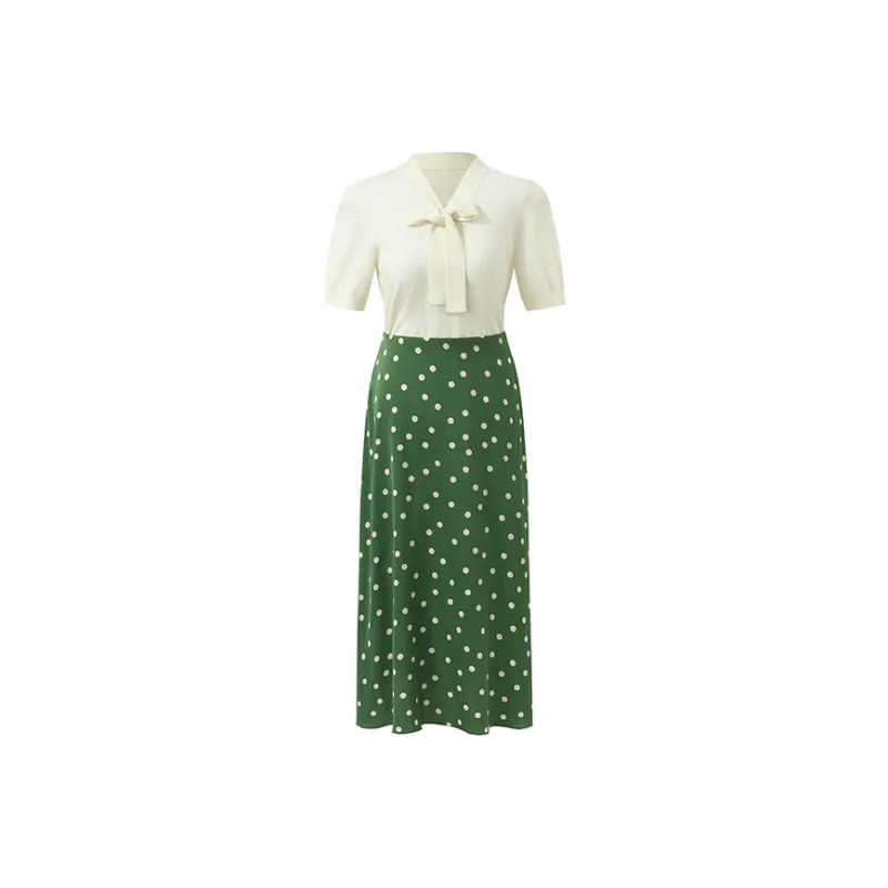 GOELIA Skirt Set Women's Green Base With Polka Dot Print-0