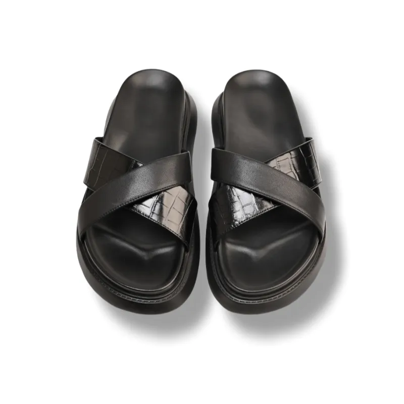 Brounvanm Rubber Foam Outsole Slide Slippers Men's Black-3