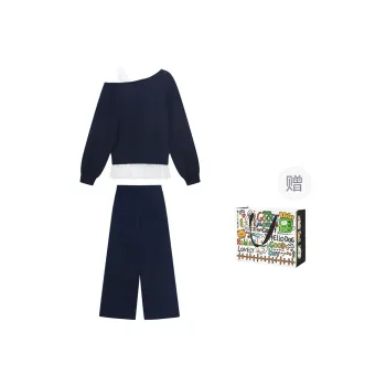 OURUOKE Casual Suit Women's Navy Blue