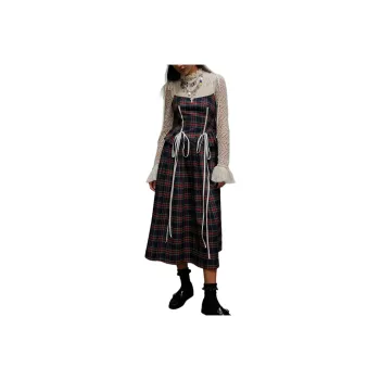 FREE PEOPLE x Eliza Faulkner Tessa Checks Dress Slip Dresses Women's Blue Plaid