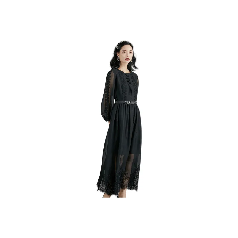 BBLLUUEE Long Sleeved Dress Women's Ink Black-0