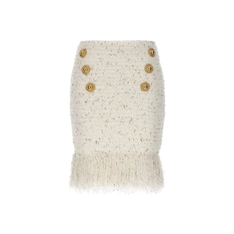 BALMAIN Tweed Fringed Mini Skirt-0