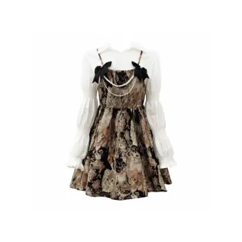 Lookinto Long Sleeved Dresses Women's White Shirt+Multicolor Camisole Dress