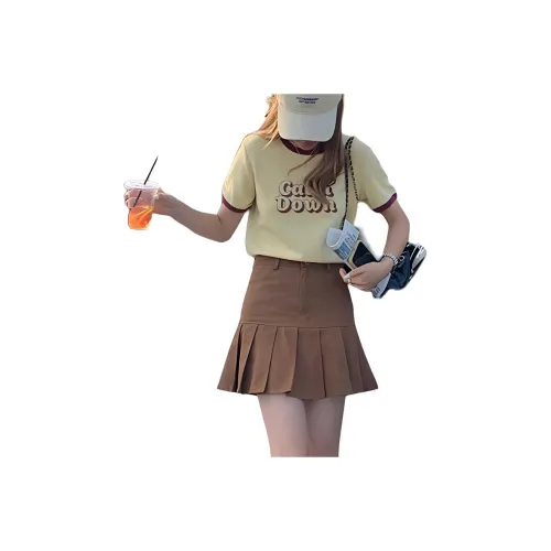 QIANGKOUPAOCAI Casual Short Skirts Women's Coffee