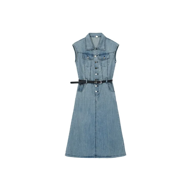 DOKZB Sleeveless Dress Women's Blue-0