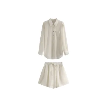 She Enjoys Casual Suit Women's Milk White/Morandi Blue