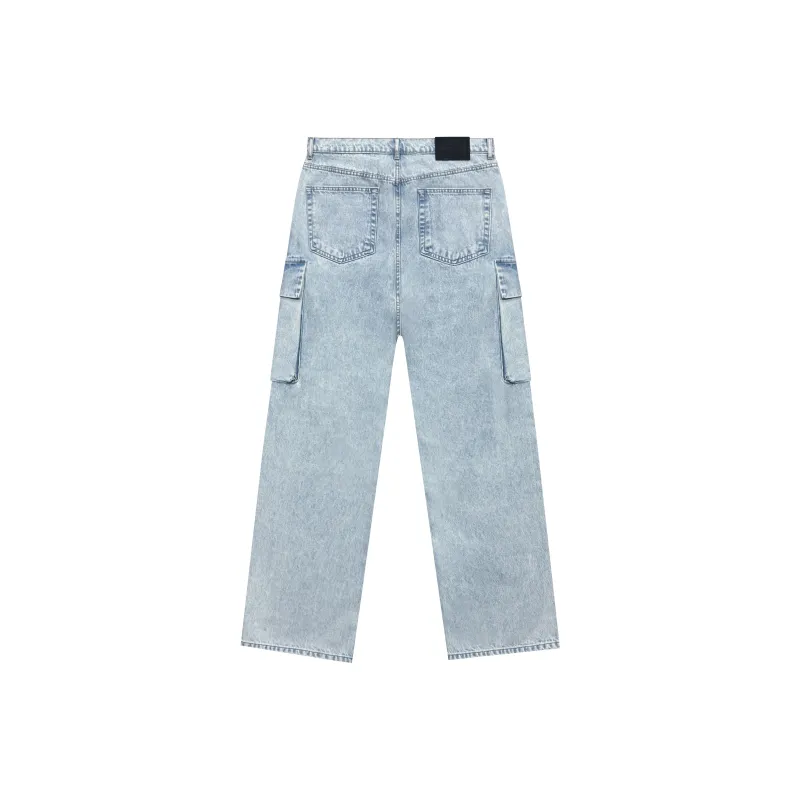 Askyurself Denim Cargo Pants Unisex Washed Blue-1