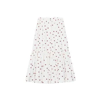 GANNI Cotton Poplin Maxi Flounce Skirt Casual Long Skirts Women's White