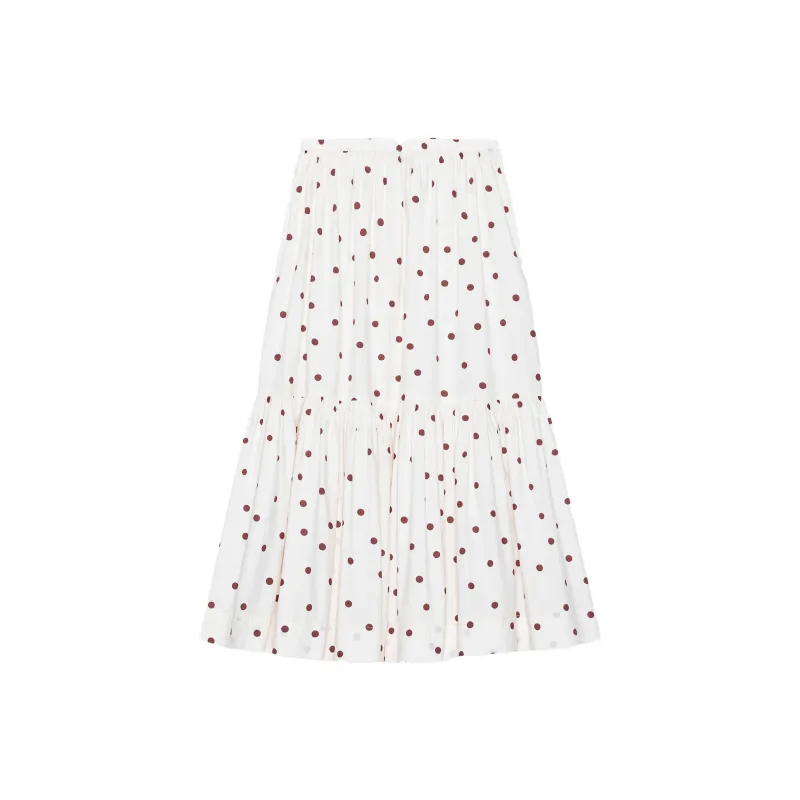 GANNI Cotton Poplin Maxi Flounce Skirt Casual Long Skirts Women's White-0