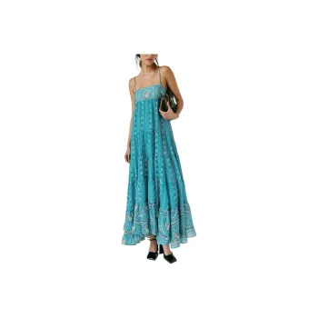 FREE PEOPLE Last Dance Printed Maxi Dress Sleeveless Dress Women's Teal Combo/Cyan Combo