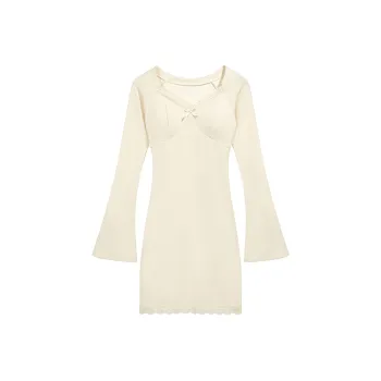 AHDO Long Sleeved Dresses Women's Apricot